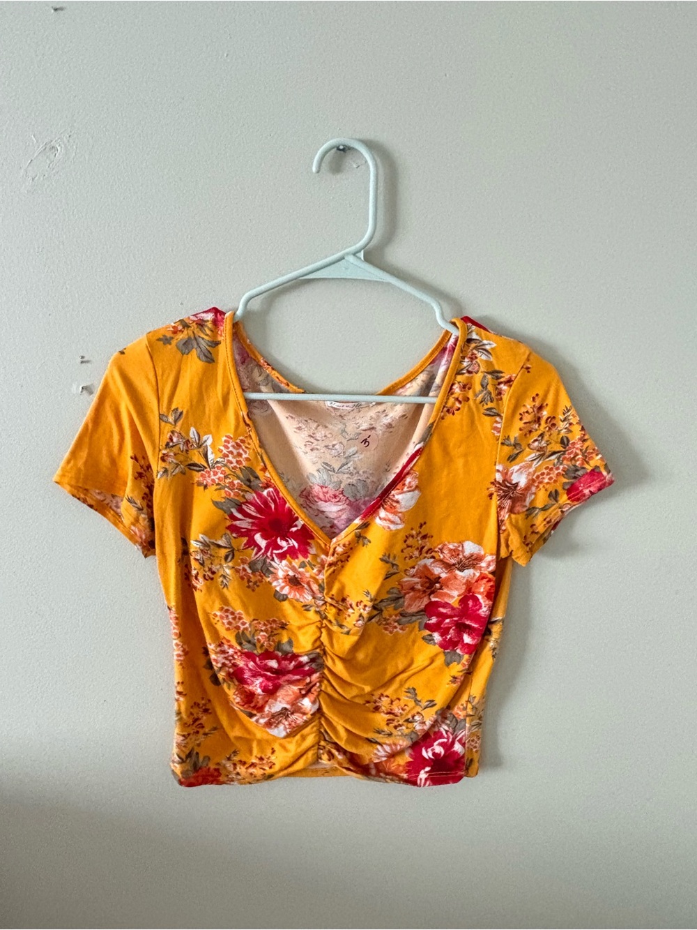 Floral V-Neck Short Sleeve Top in Mustard Yellow
